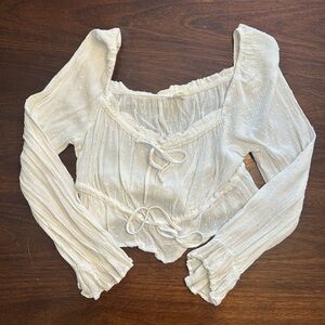 Elegant Cream Women's Blouse with Lace-Up Detail